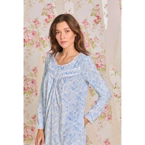 Eileen West Fleece Long Sleeve Nightgown Pockets Short XS Blue White Pajama